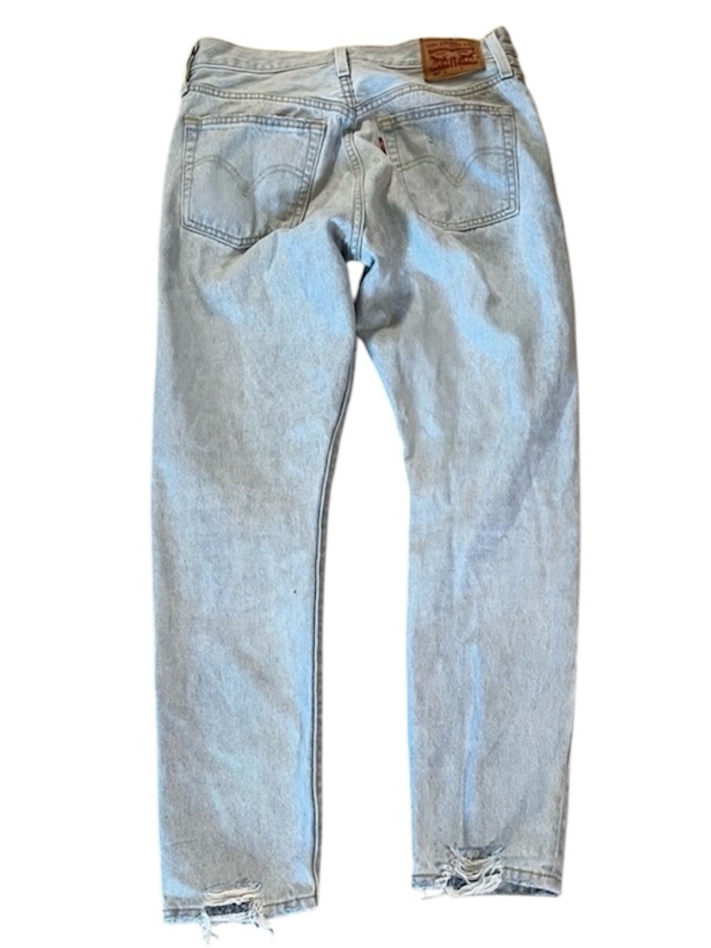 Levi's 501 Light Blue Denim Jeans. Button fly. Rips. Size 27. Leg 28. Like new